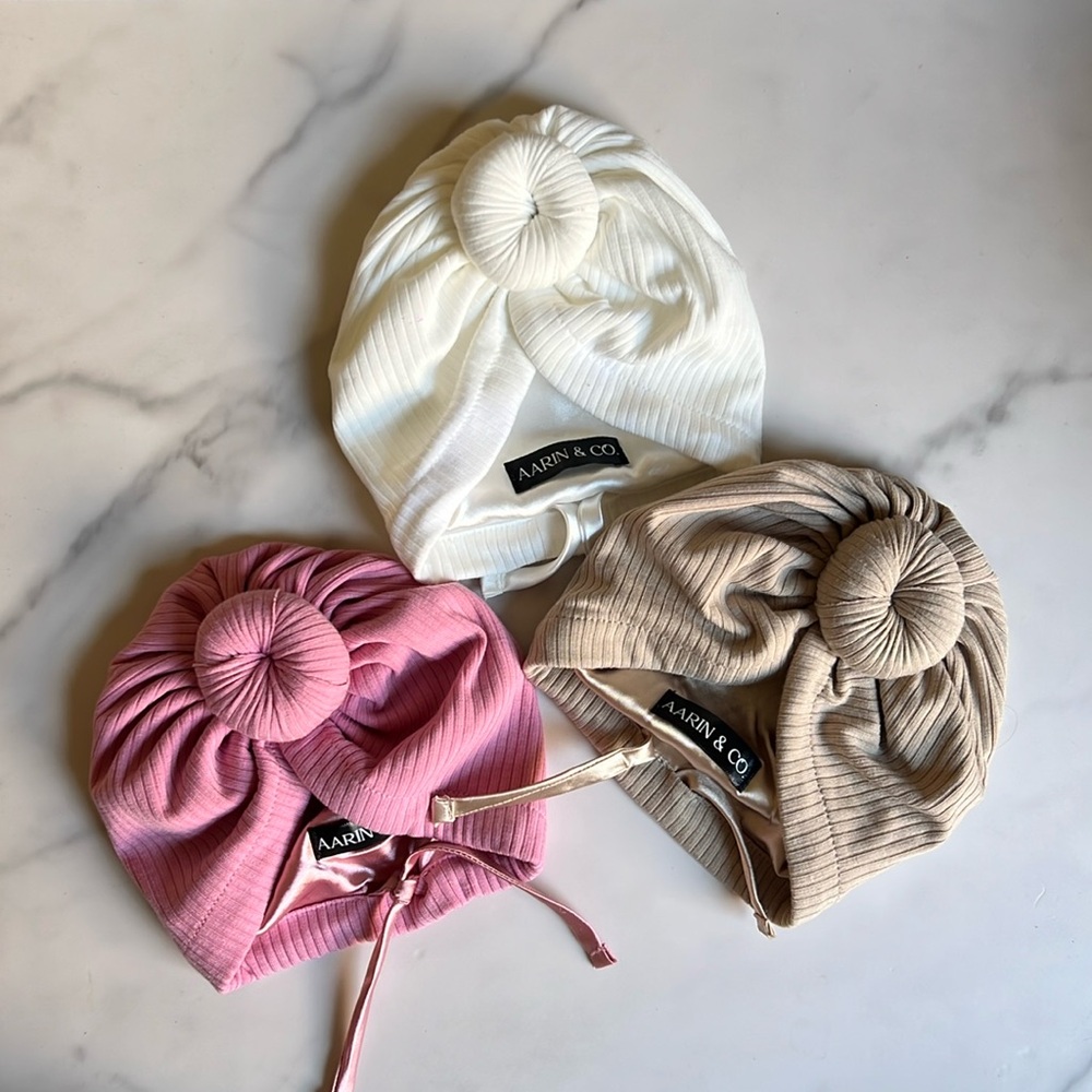 Kids Turban Set - White, Pink, Tan